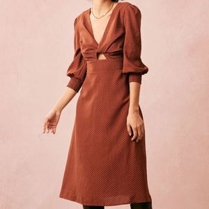 Brown V neck twist cutout midi dress XL